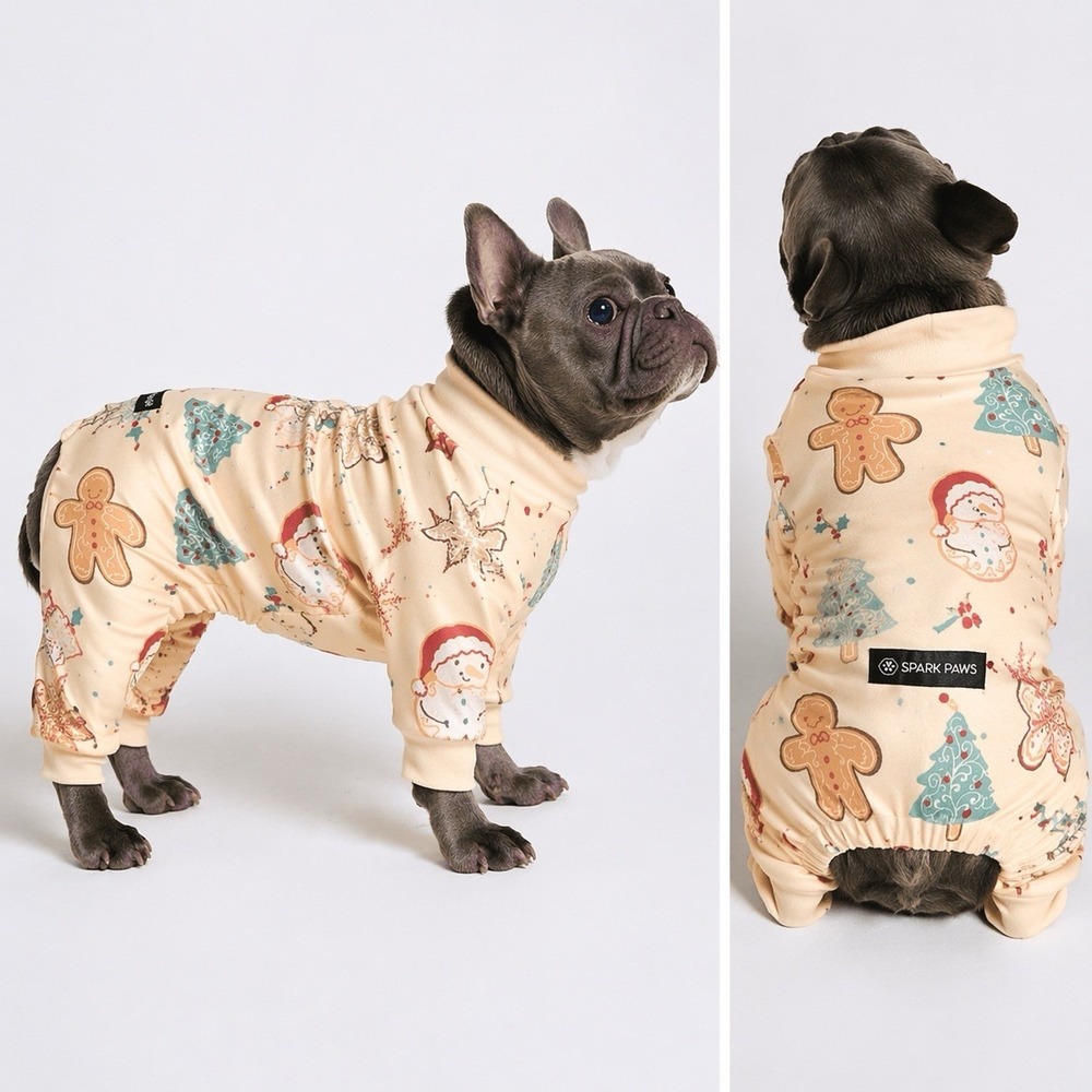 Spark Paws Dog Pajamas Medium Holiday Gingerbread Christmas Print Stretch Cozy